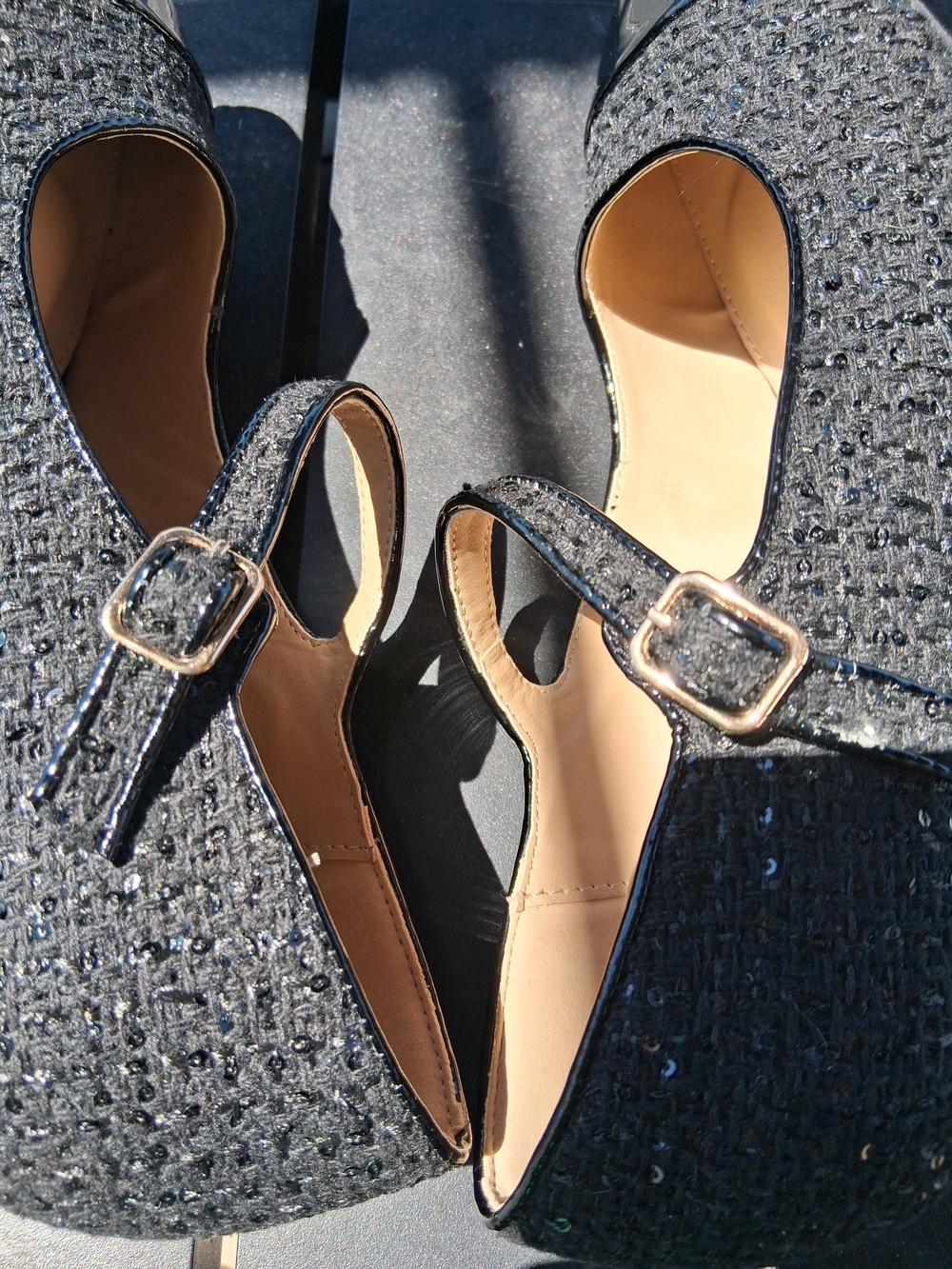 Black Mary Jane Heels with Patent Cap Toe - Picture 8 of 10